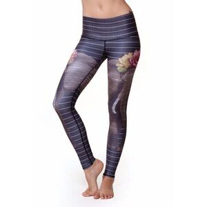 Teeki Gray Stripe Love the Elephant Lotus Hot Pant Recycled Plastic Yoga Legging